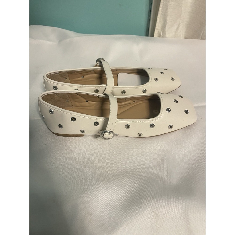 INC Leather Square Toe Dimante Buckle Strap Mary Jane Shoes Size 10.5 White BinC
